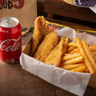 Fried fish fillet with fries
