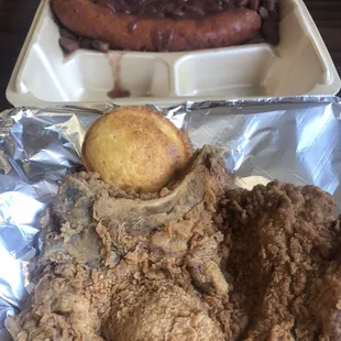 Fried porkchop w/ red beans and rice with sausage