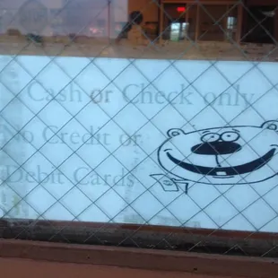 a sign in the window