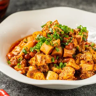 a bowl of tofu and chili