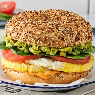 an egg, tomato, and lettuce sandwich