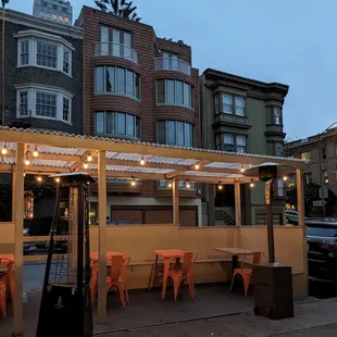 Outdoor patio with heaters