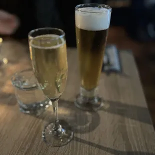 Sparkling wine and peroni