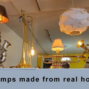 Artistically crafted lamps from brass horns