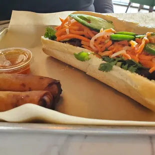 Chicken Banh Mi with egg rolls