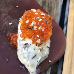 Trout roe on butter for dilly bread