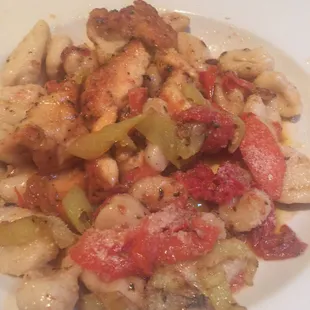 My favorite. Chicken diablo with homemade gnocchi, banana peppers and tomatoes that are scrumptious.