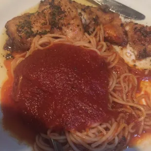Chicken Romano with a side of spaghetti. So good.