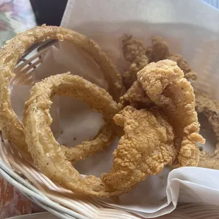 Fried fish and onion rings