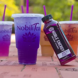 a variety of drinks on a table