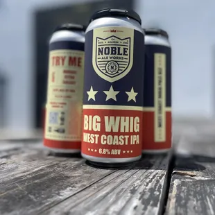 three cans of big whig west coast ipa