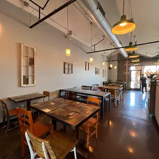 tables and chairs in a restaurant