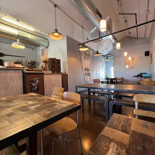 tables and chairs in a restaurant