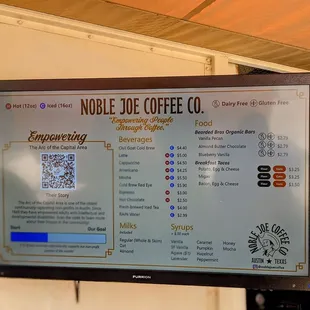a menu on the wall