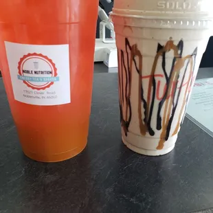 Turtle cheesecake smoothie and bahama mamma loaded tea.