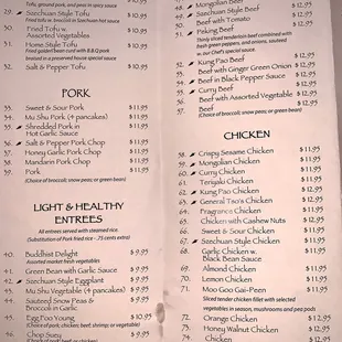 Menu as of April 2022