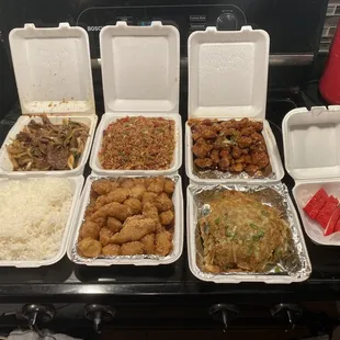 Mongolian Beef, Fried Rice Side, Almond Fried Chicken, General Tso&apos;s Chicken, vegetable Egg Foo Young