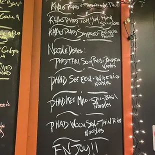 a menu on a chalkboard