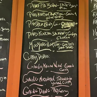 a menu on a blackboard