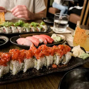 Negi Toro roll and Tempura poke