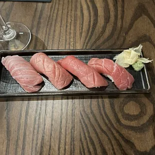 Akami, chu toro, toro, otoro sushi