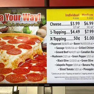 Custom pizza menu