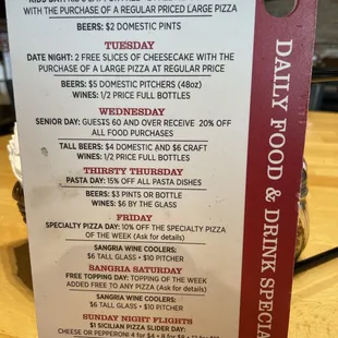 Daily specials