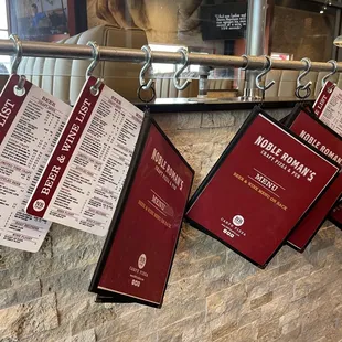 Menus hanging near the counter.
