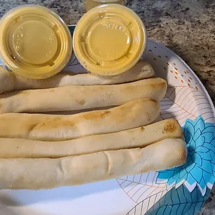 A few of my breadsticks with cheese dip