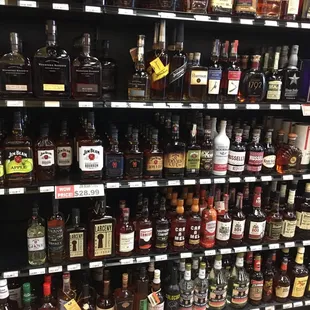 a shelf of liquor