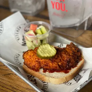 Hot Chicken and a side of Pickled Veggies