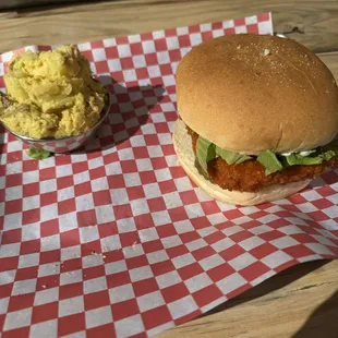 Buffalo Sando and a side potato salad