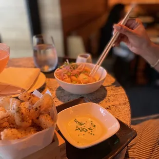 Tempura squid and tempura cod