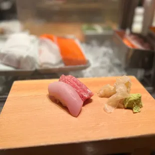 The fish is exceptionally fresh, thickly sliced.