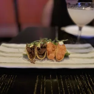 Wagyu tacos, tuna tacos, tiny but the flavor was amazing!
