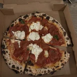 The pepperoni pizza with ricotta cheese!  Brilliant!!