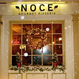 a wreath in the window