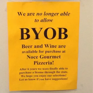 No longer BYOB.