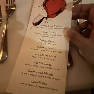 valentines drink menu