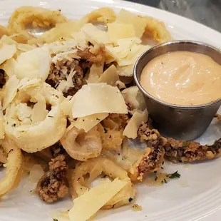 Calamari with truffle oil, shaved parm