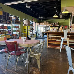 tables and chairs in a restaurant