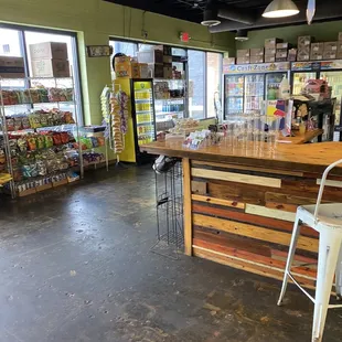 The bar and chips / drinks section before you check out