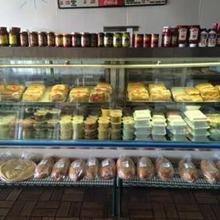 a display case full of food