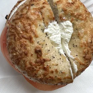 Tomato and Cream Cheese on Asiago Bagel
