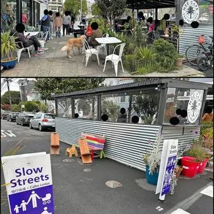 Noe Cafe, has a large sheltered parklet, no inside seating .