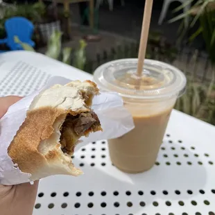 Beef Empanada and Latte w/ Oat Milk