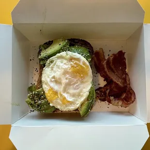 Avocado Toast, Egg, Bacon