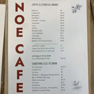 Menu - drinks
