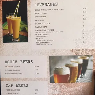 a menu for drinks