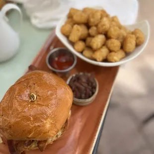 Breakfast sandwich served on brioche bread